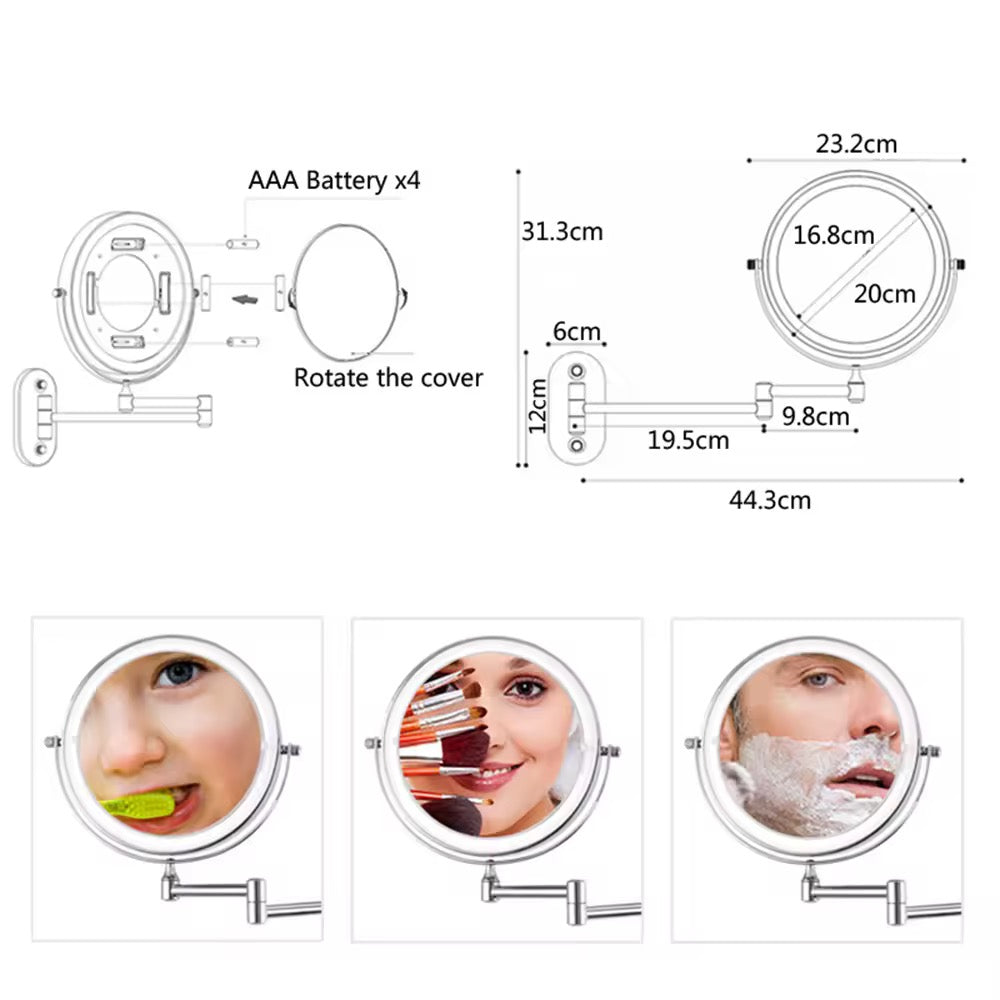 Miroir Maquillage Mural LED Tactile Grossissant
