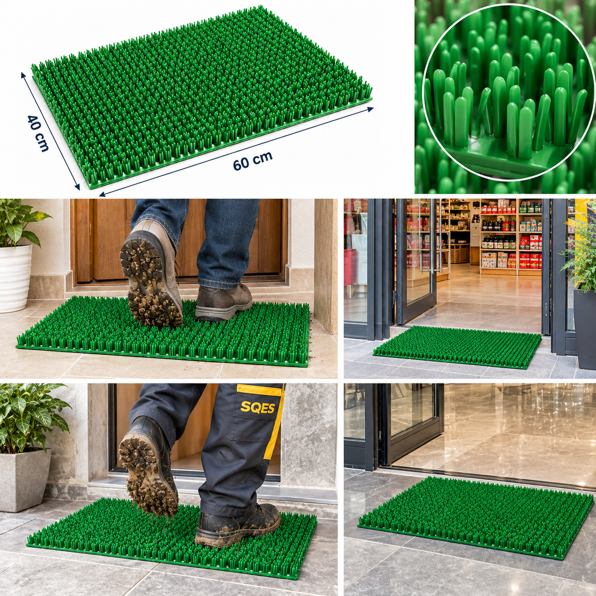 Tapis paillasson vert à picots 40 x 60 cm