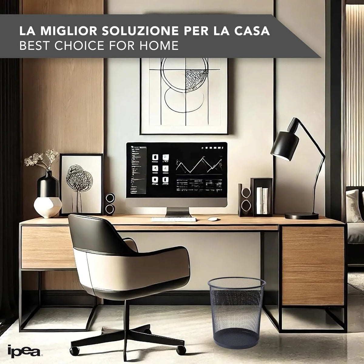 Corbeille à Papier Métallique noir de bureau, Cuisine, Salle de Bain. - SQES