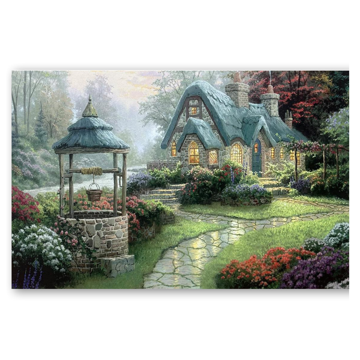Tableau Maison de Lumière 50x70cm Lumineux LED Toile Textile Haute Qualité