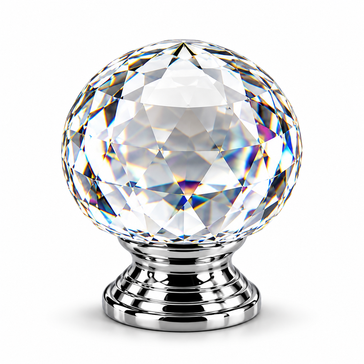Bouton de meuble en cristal facetté transparent, socle chromé brillant, finition Chromé CP, référence 3560BT2 – SQES Tunisie