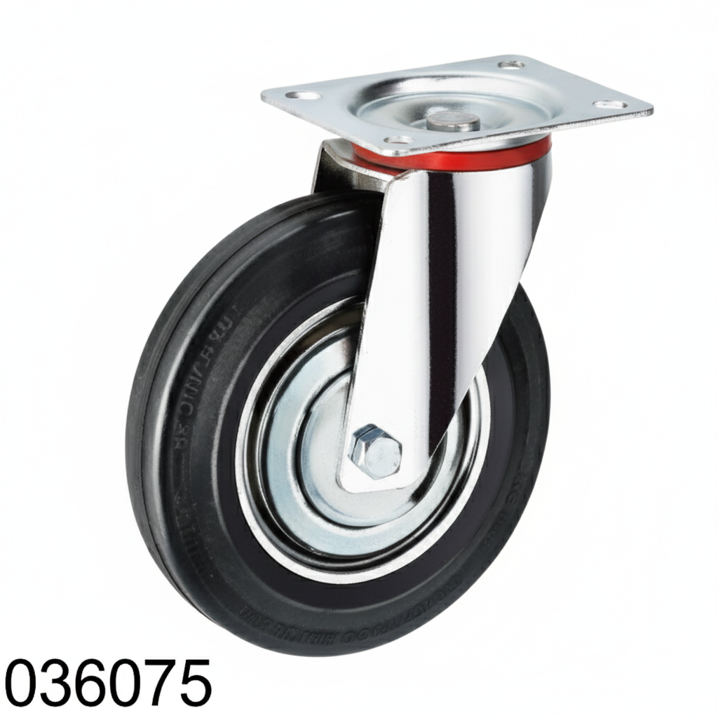 Roue caoutchouc industriel pivotante avec plaque 75mm noir 036075 - photo professionnelle