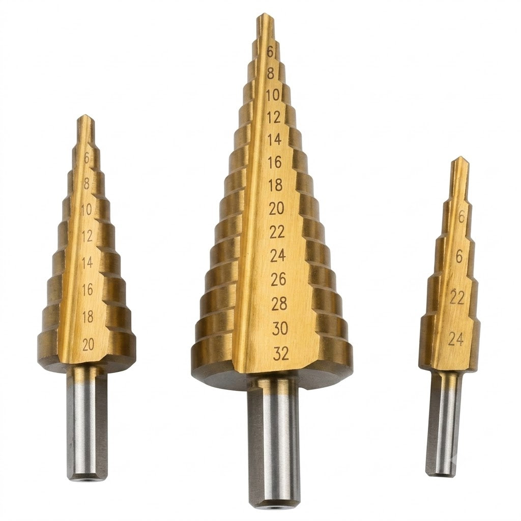 Jeu de 3 mèches étagées 4-12 4-20 4-32 mm ADEGSO AD-30113 — Pagoda Drill Bit 3 pièces pour perceuse compatible | SQES Tunisie