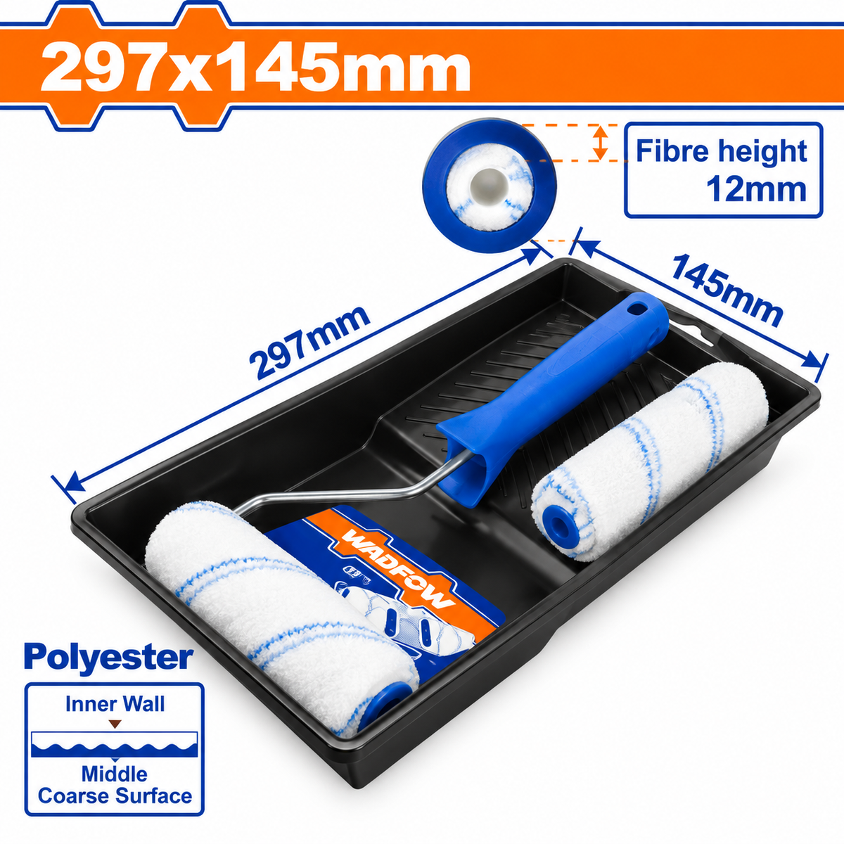 Kit de peinture WADFOW WCB3H34 avec bac 297 × 145 mm et rouleau 100 mm pour petites surfaces et retouches sur murs intérieurs | SQES Tunisie