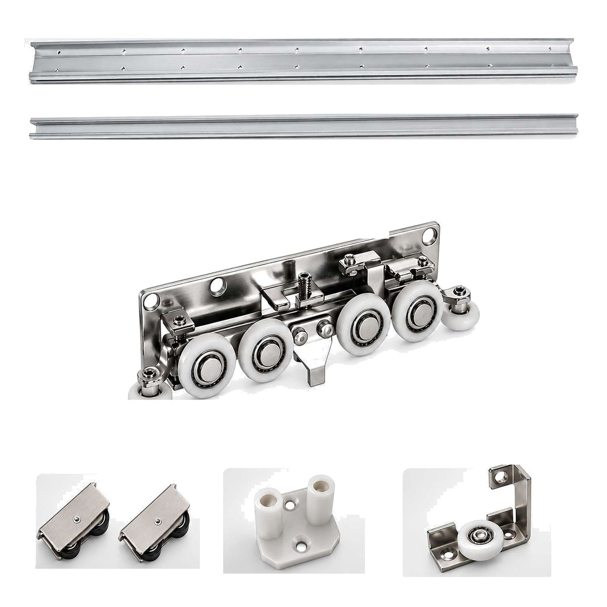 Kit porte coulissante invisible QD-1688, rail 1,5 m, ferrures et roulettes pour porte 40 à 50 mm