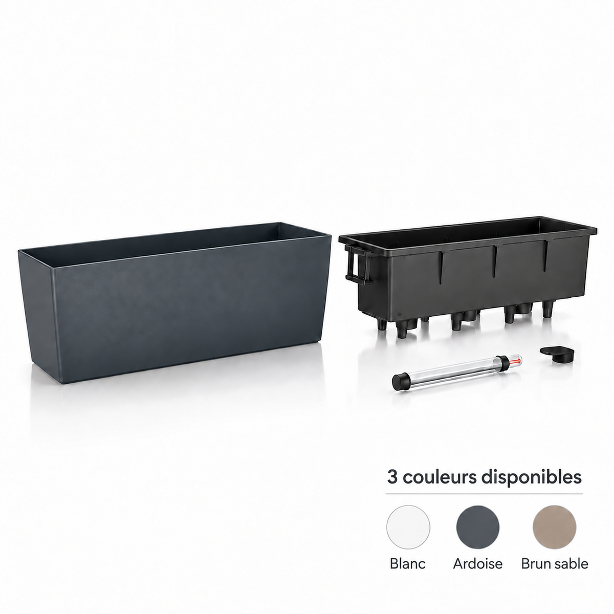 LECHUZA BALCONERA Color 50, références 15670 blanc, 15673 ardoise et 15696 brun sable, jardinière 50 × 19 × 19 cm avec réservoir d’eau 3 L, volume de plantation 8 L et kit d’arrosage, pour la plantation | SQES Tunisie