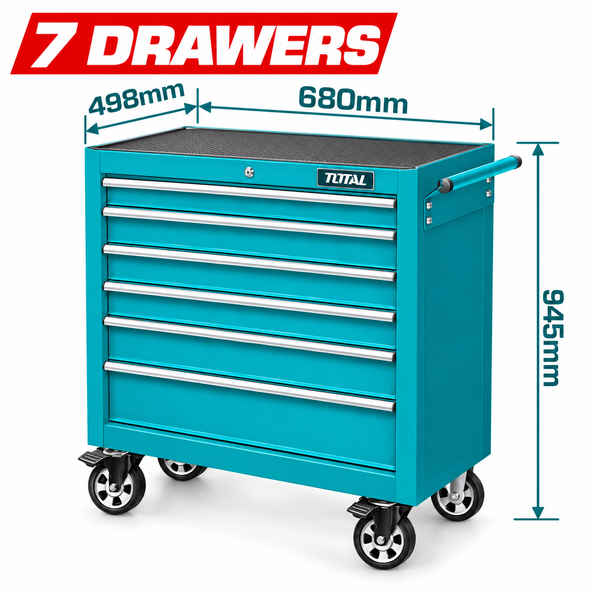 Servante à outils TOTAL THRC02071P, 7 tiroirs sur roulements à billes, dimensions 680 × 458 × 802 mm hors roulettes, pour rangement d’atelier | SQES Tunisie