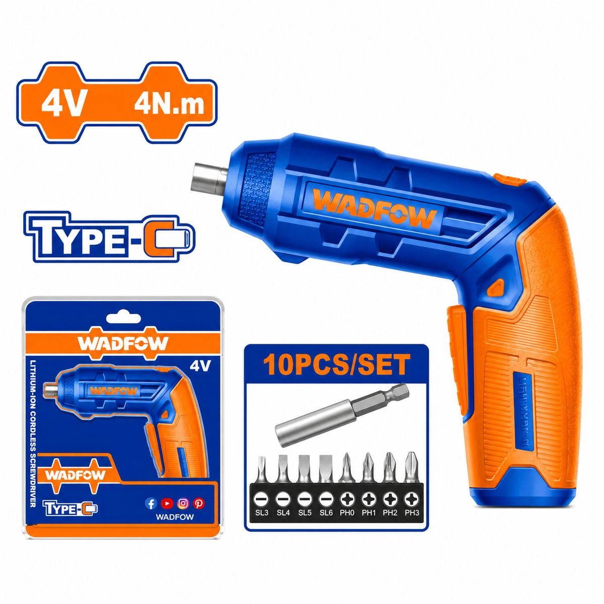 Visseuse Sans Fil 4V WADFOW WCV4415 Kit 9 Accessoires Bricolage Compact | SQES Tunisie