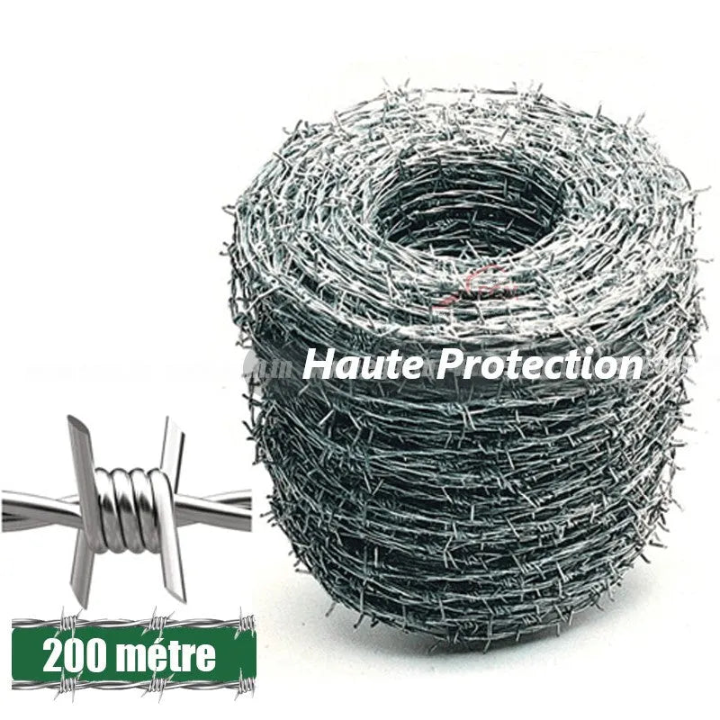 Fil Barbelé Galvanise Haute Protection Fil De Fer Barbelé, Clôture en Fil Galvanisé, Clôture en Fil De Fer Barbelé - 200m - SQES