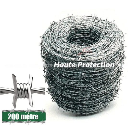 Fil Barbelé Galvanise Haute Protection Fil De Fer Barbelé, Clôture en Fil Galvanisé, Clôture en Fil De Fer Barbelé - 200m - SQES