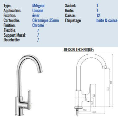 Mitigeur Évier FLR Réponse MT9005 – Chromé – Ø35 mm