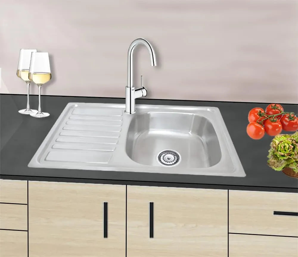 Evier Inox Apparent 80x50 cm - 1 Cuve + Égouttoir | Banka Sinks - SQES