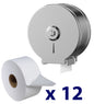Distributeur Papier Hygiénique de toilette inox - avec PACK 12 Papier Essuie-mains Jumbo - SQES