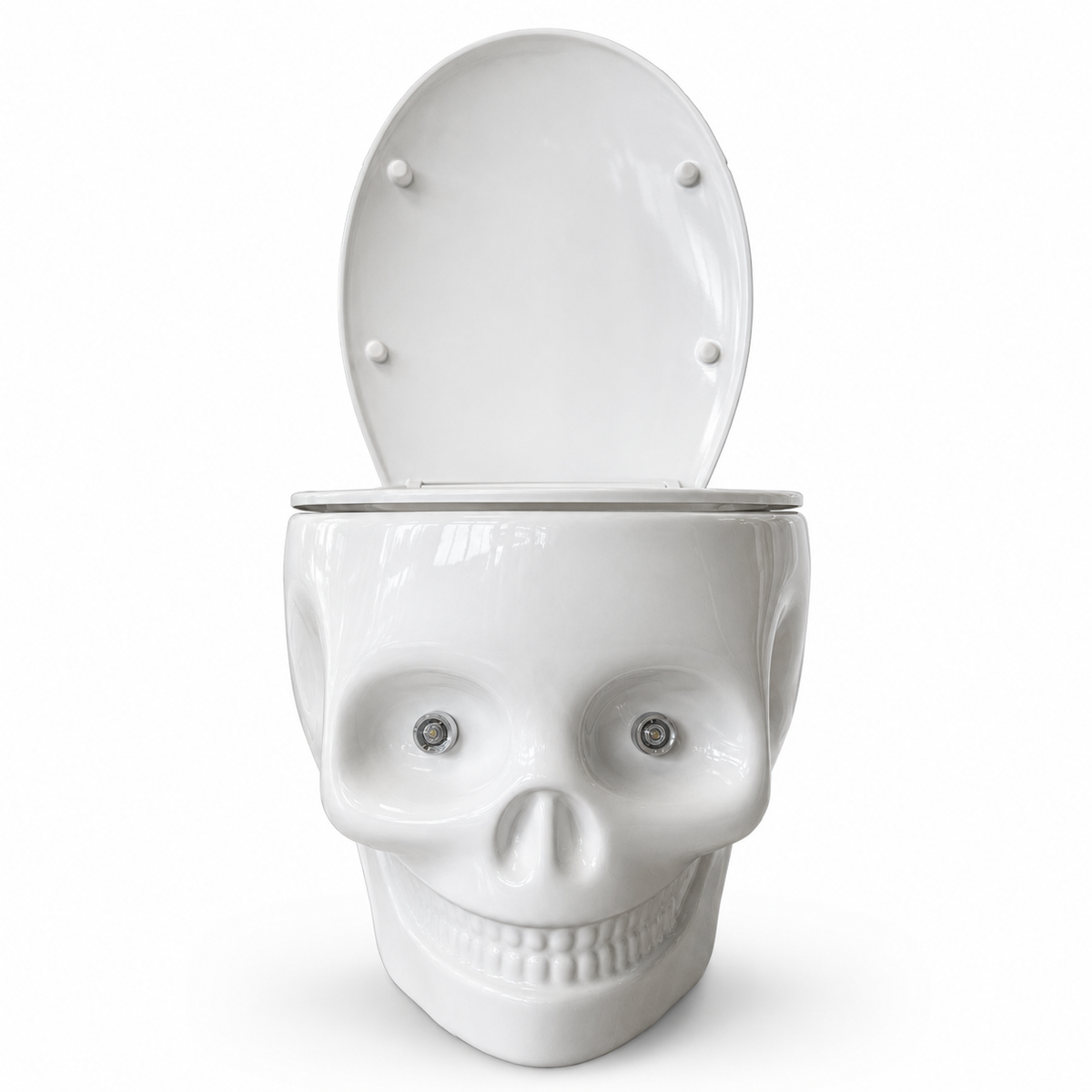 WC Suspendu Design Crâne – Céramique Blanche Brillante | Yeux LED
