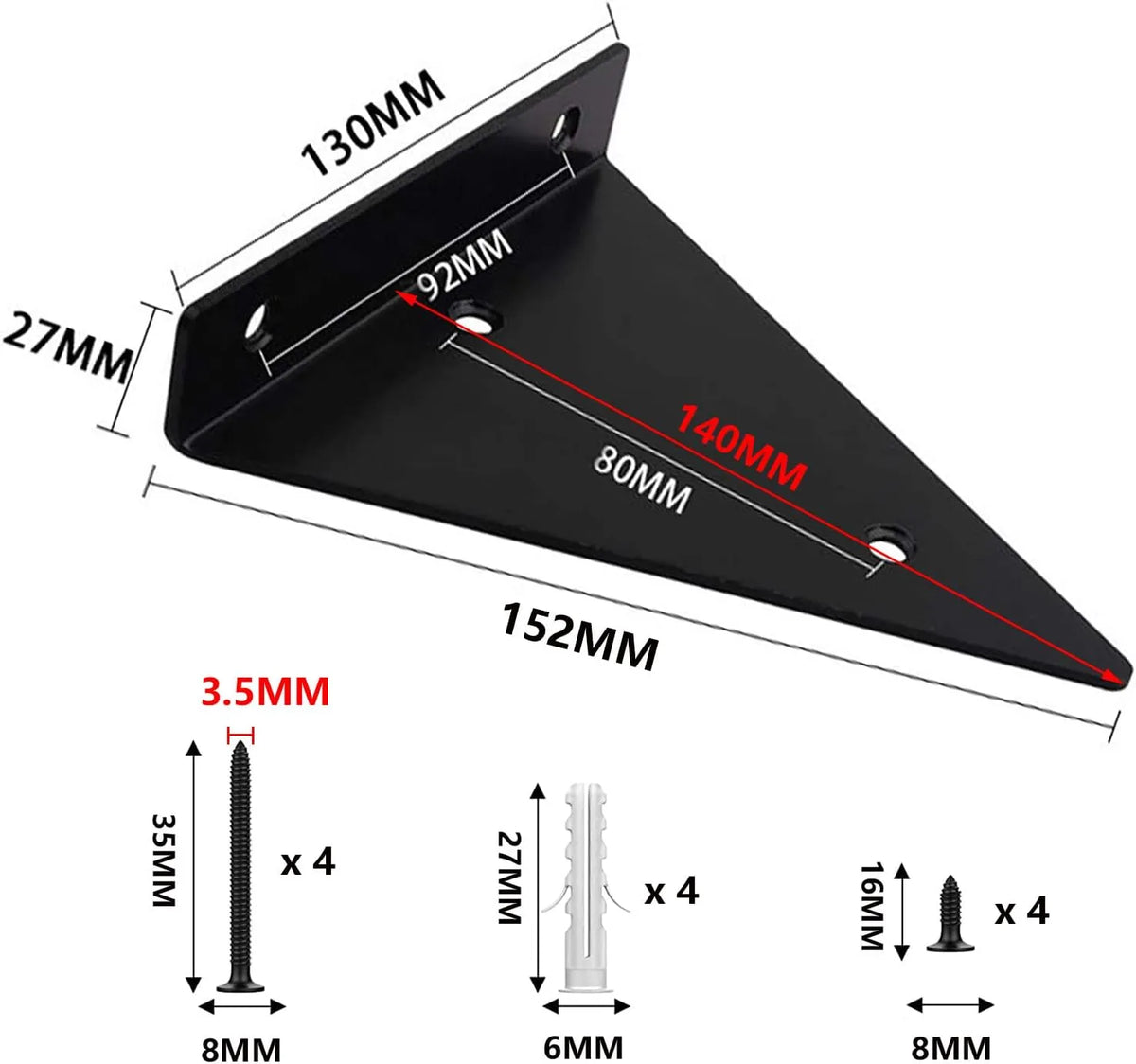 Lot de 2 Support d'étagère triangulaires en acier noir - SQES