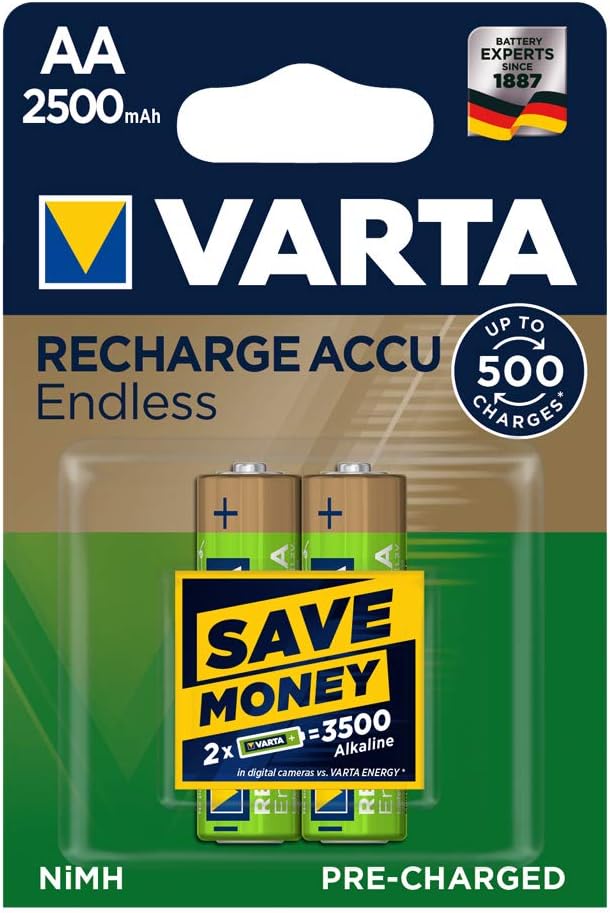 VARTA Pile Rechargeable Endless LR6 BP2 2500 mAh - Pack de 2