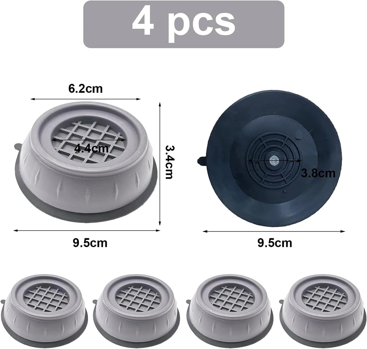 Pied Anti Vibration Machine a Laver Patins, Coussinets de Machine à Laver, Pieds de Machine à Laver, set de 4 Amortisseurs Anti-Vibrations - SQES