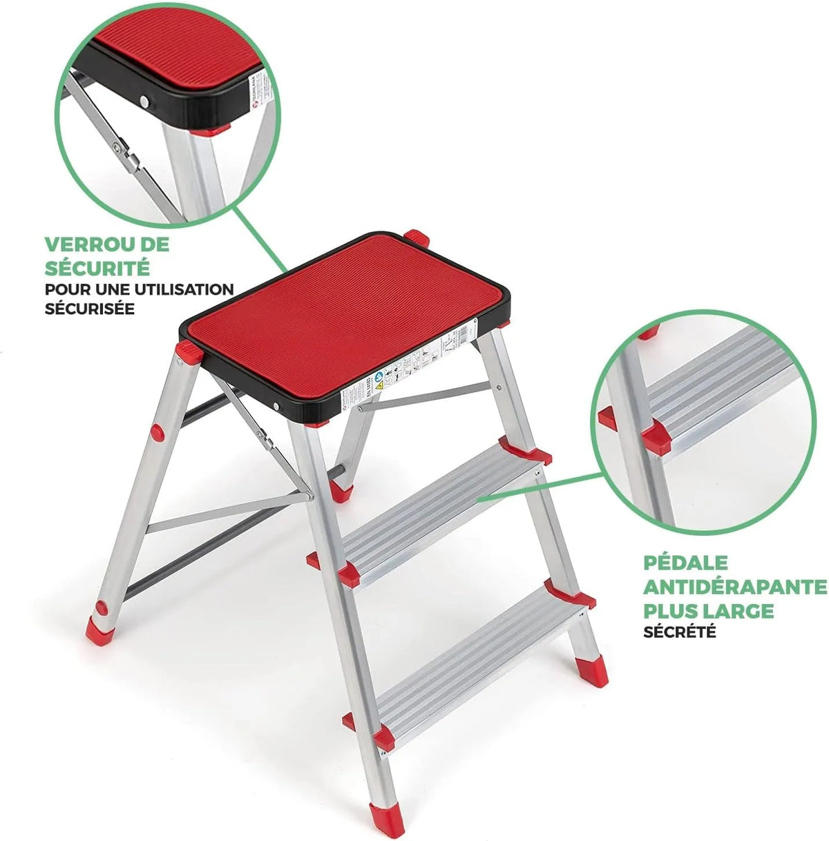 Escabeau 3 marches Échelle en Aluminium, escalier Pliable Marche Pied - SQES