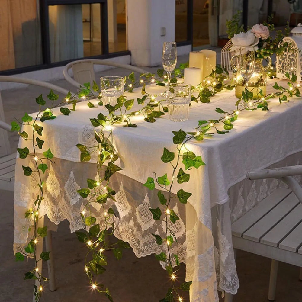 Guirlande lumineuse de feuilles vertes de lierre artificiel - 10m - SQES