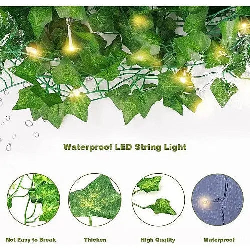Guirlande lumineuse de feuilles vertes de lierre artificiel - 10m - SQES