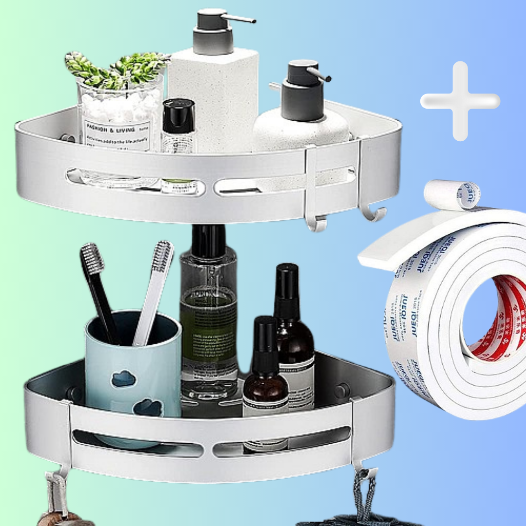 Lot 2 Etagères Pour coin de douche + Scotch DF