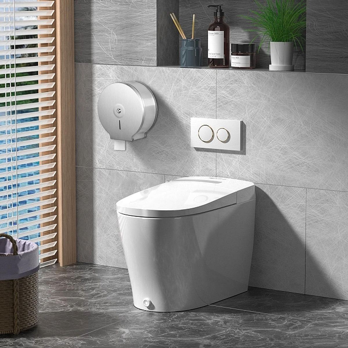 Distributeur Papier Hygiénique de toilette inox - avec PACK 12 Papier Essuie-mains Jumbo - SQES