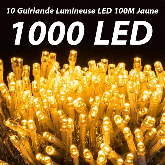 10 Guirlande Lumineuse LED 100M Jaune - 1000 LED Décorative Fête Extérieur Intérieur