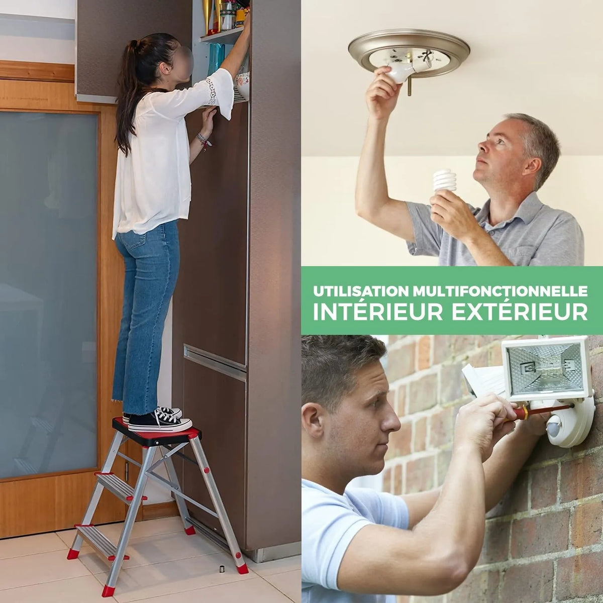 Escabeau 3 marches Échelle en Aluminium, escalier Pliable Marche Pied - SQES