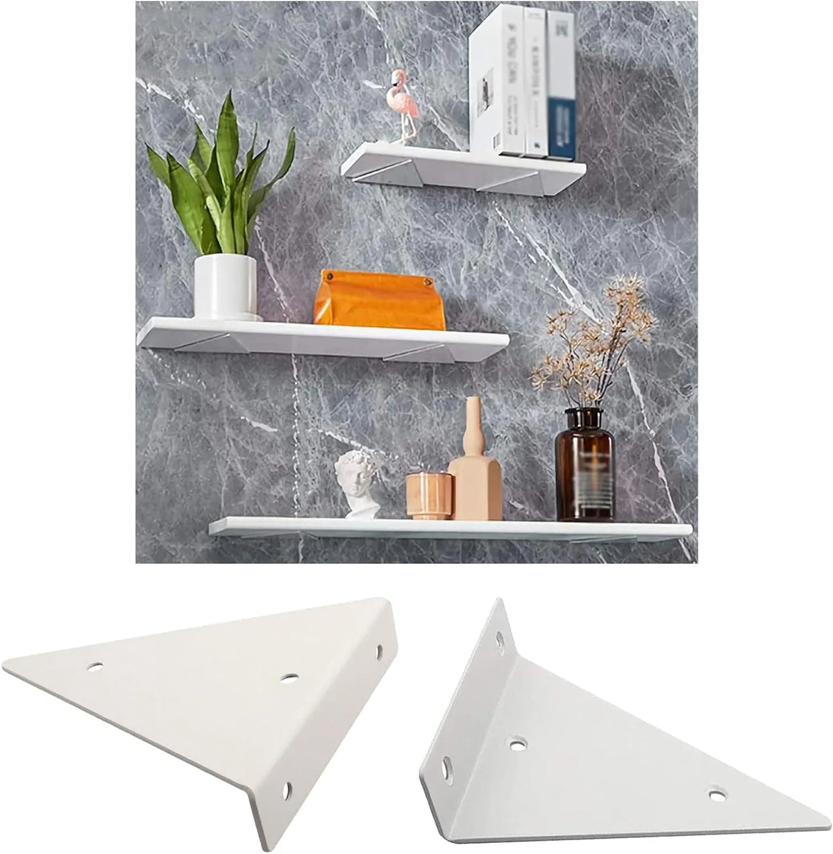 Lot de 2 Support d'étagère triangulaires en acier Blanc - SQES