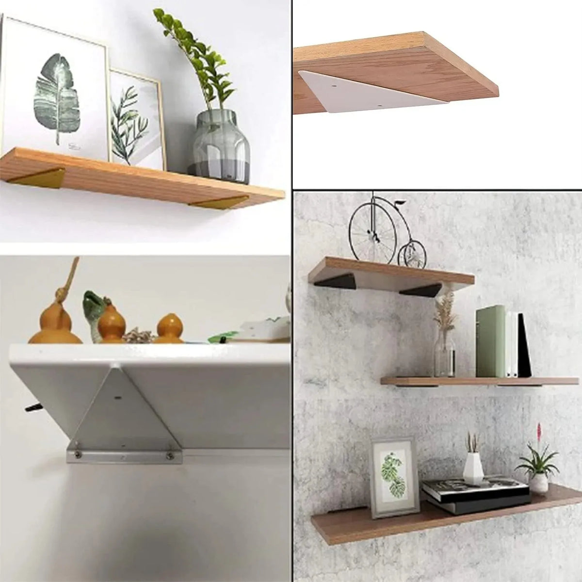 Lot de 2 Support d'étagère triangulaires en acier Argent - SQES