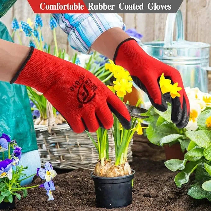 Gants de manutention pour tous travaux en nitrile, Gants de jardinage respirants avec revêtement en caoutchouc - SQES