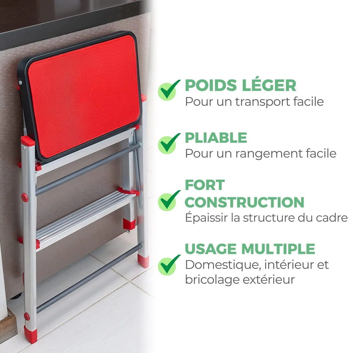 Escabeau 3 marches Échelle en Aluminium, escalier Pliable Marche Pied - SQES