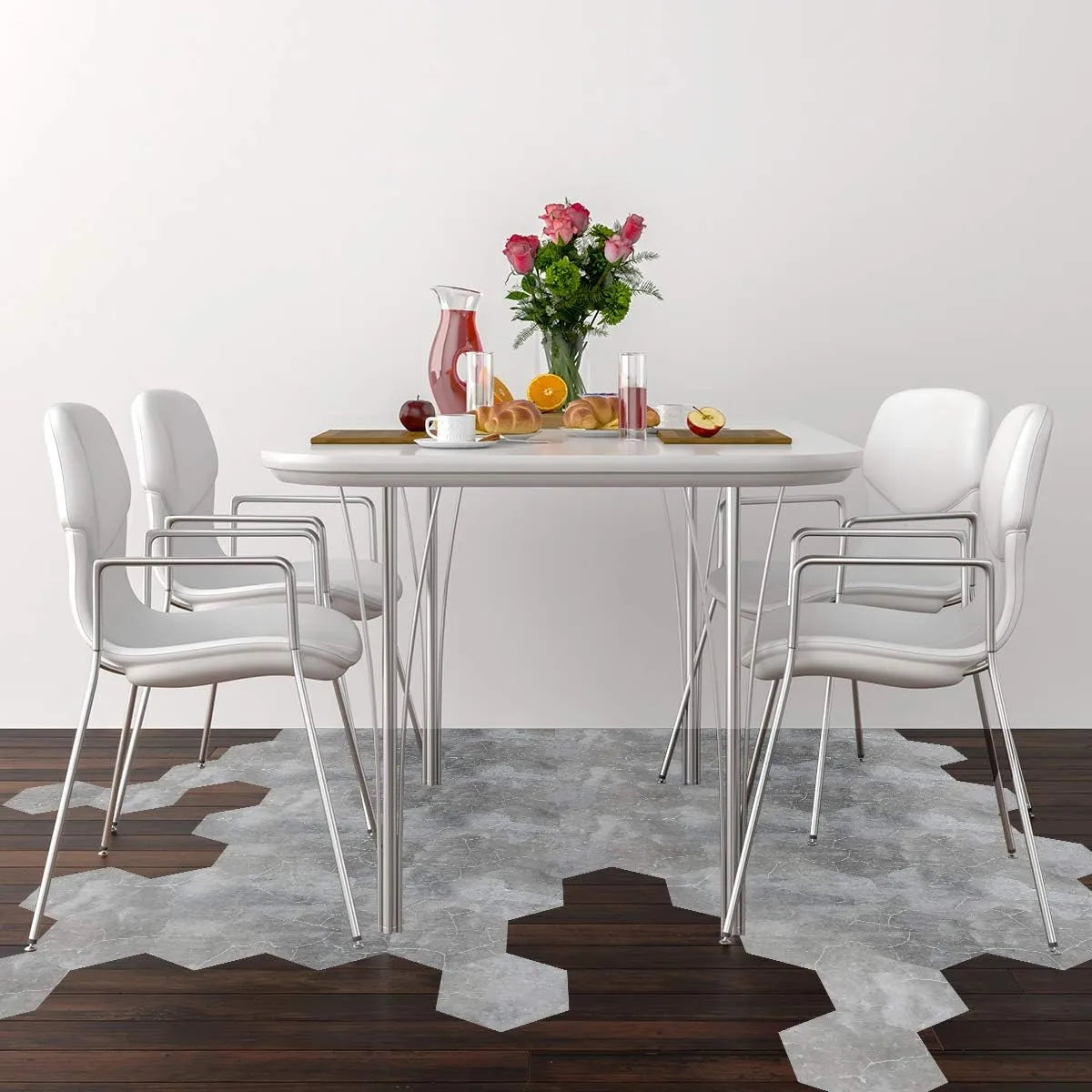 Panneaux autocollants de sol en PVC (6 pcs) imperméables et antidérapants hexagonaux 23cmx20cm, Gris - SQES