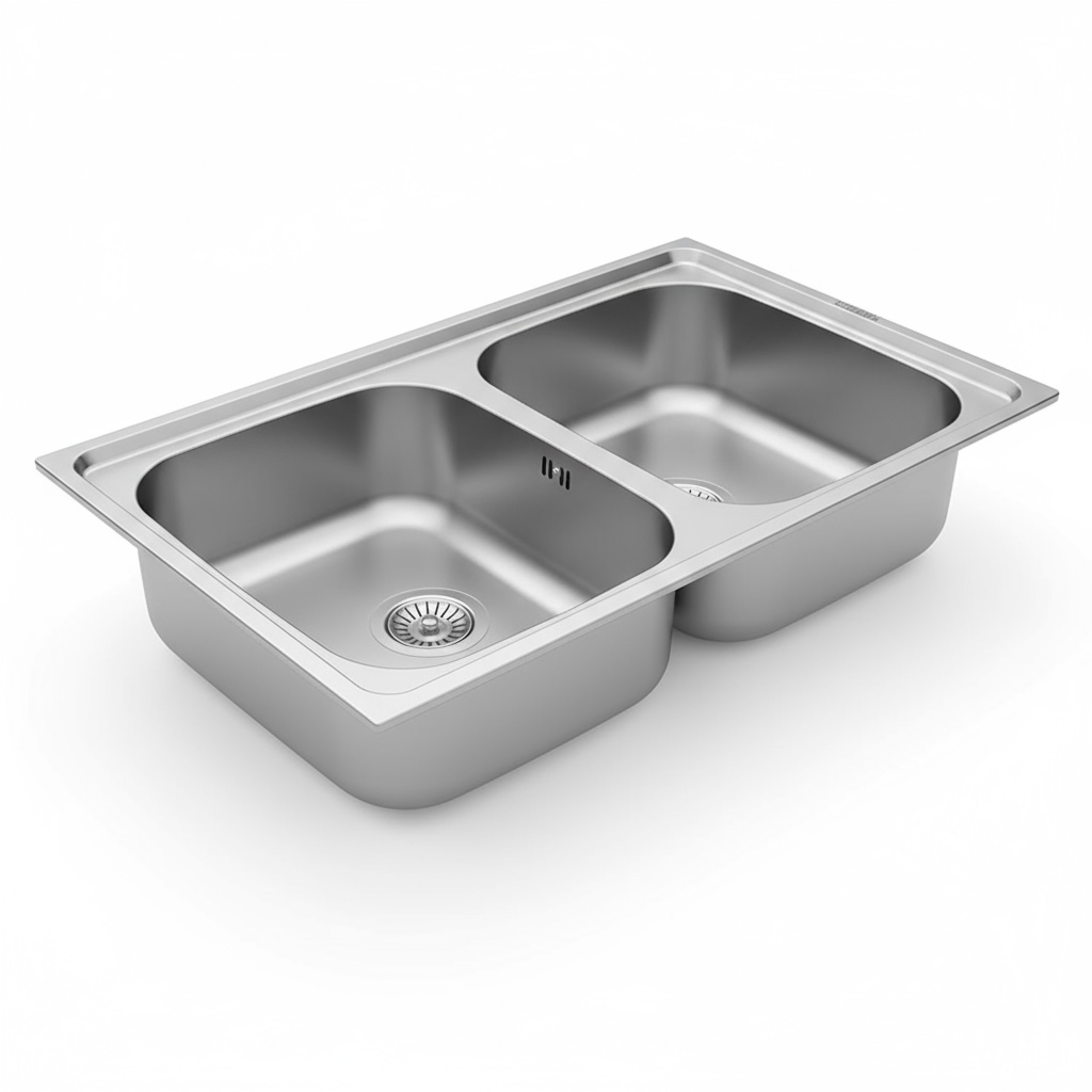 Évier Inox BANKA 84×48 cm – 2 Cuves Carrées Encastrables