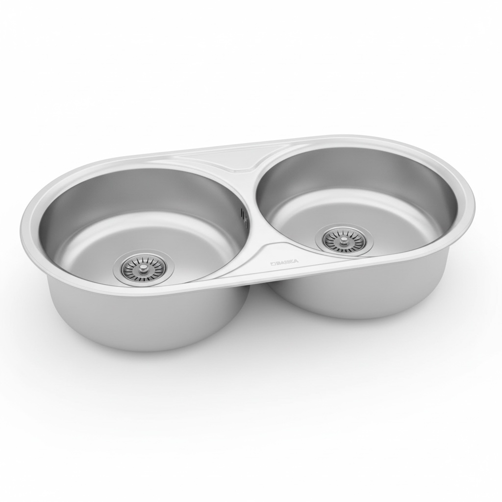 Évier Inox BANKA 85×45 cm – 2 Cuves Rondes Encastrables