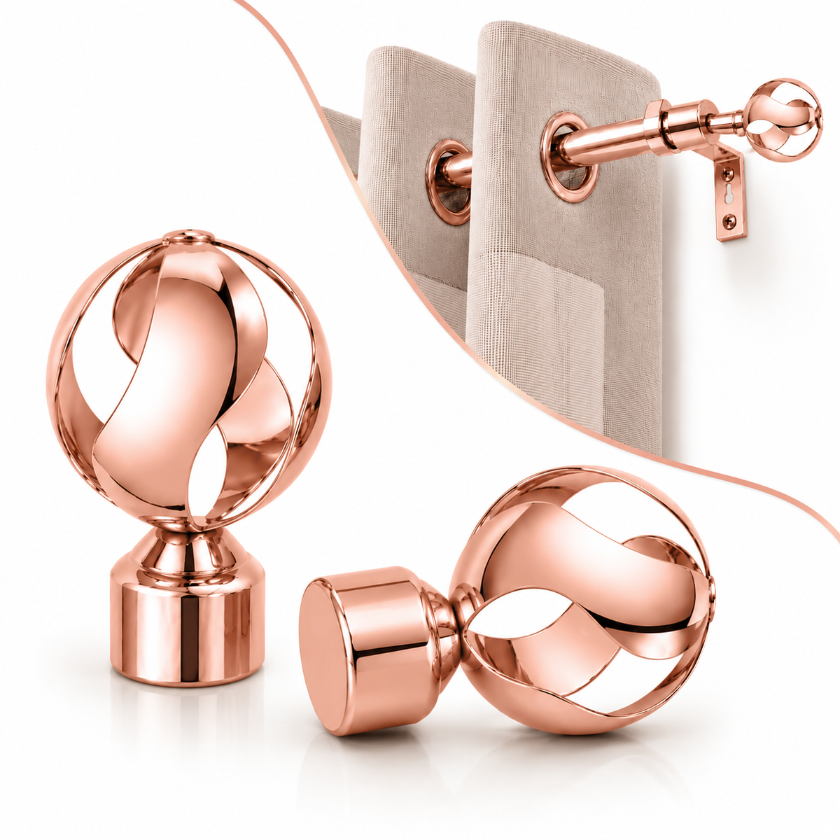 Tringle Complète Tube Aluminium Pour Rideaux Modèle MIRAGE Or Rosé Brillant