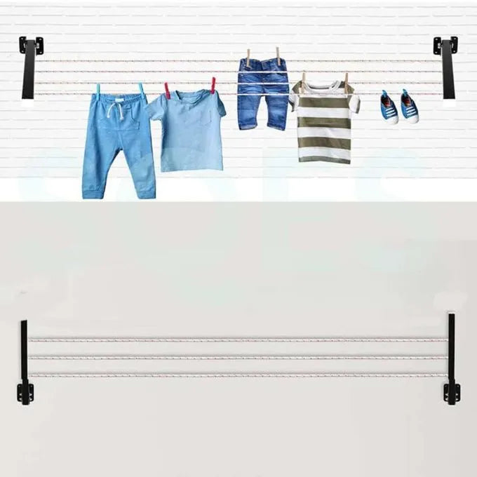 Sèche Linge Mural et Pliable - Etendoir a corde rabattable avec Corde à Linge Gratuit - SQES