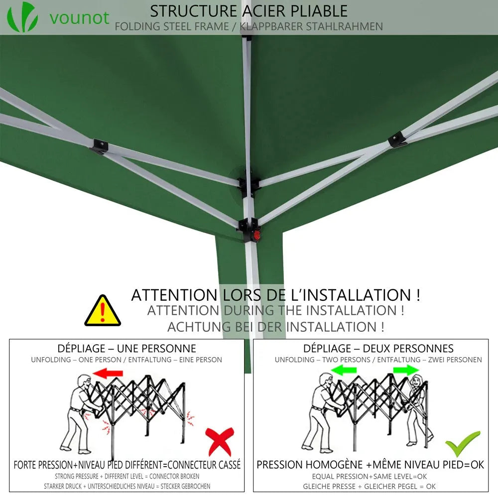 Tonnelle pliante - Tente Parasol - Avec sac de transport - 3x3m - Vert - SQES