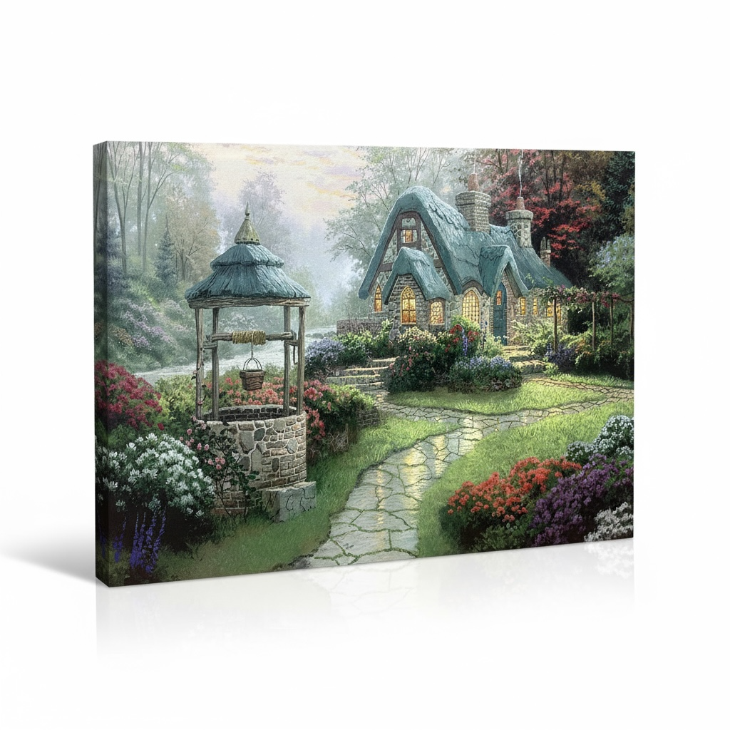 Tableau Maison de Lumière 50x70cm Lumineux LED Toile Textile Haute Qualité