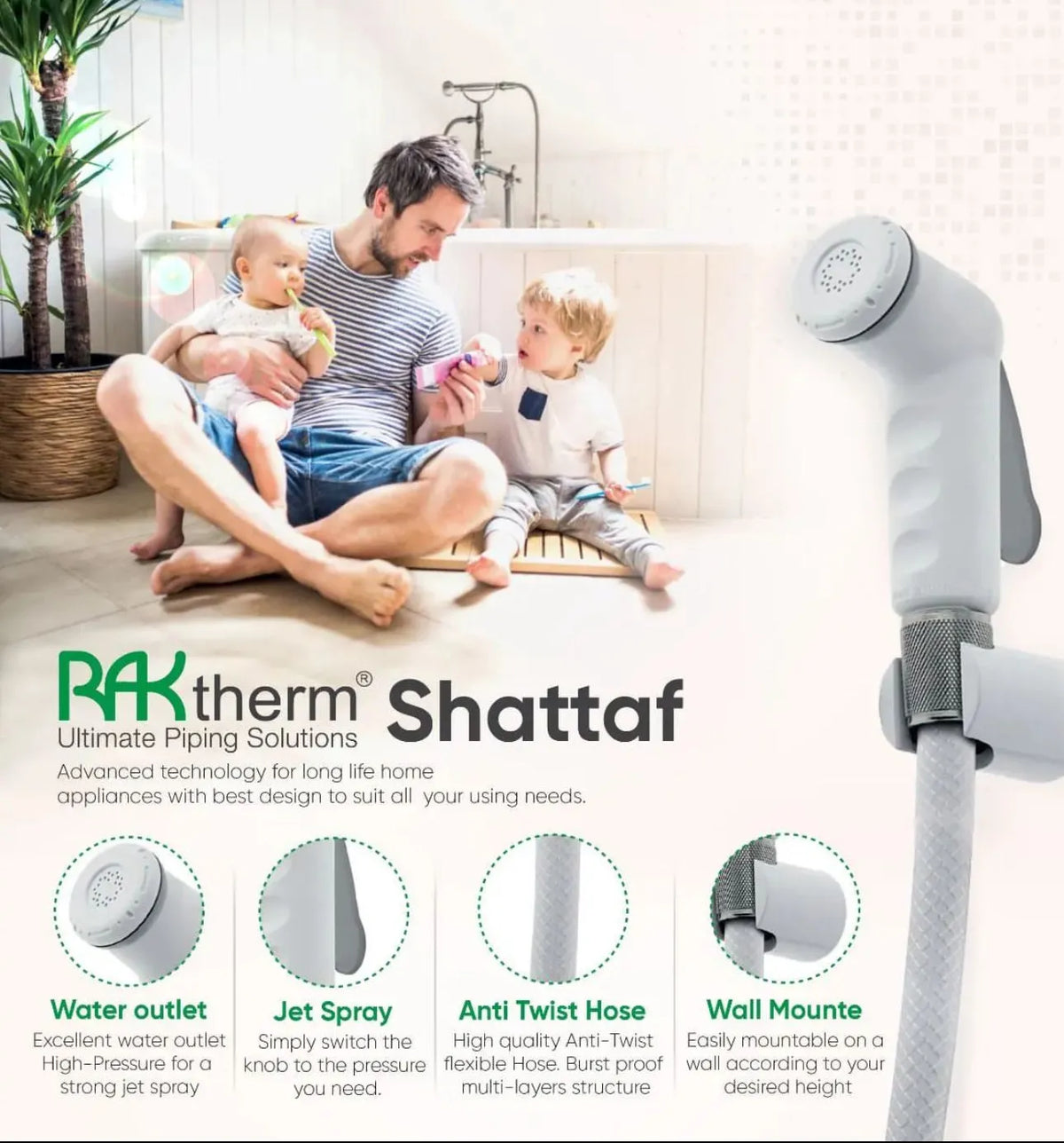 Kit flexible de toilette avec douchette et support, blanc - SQES