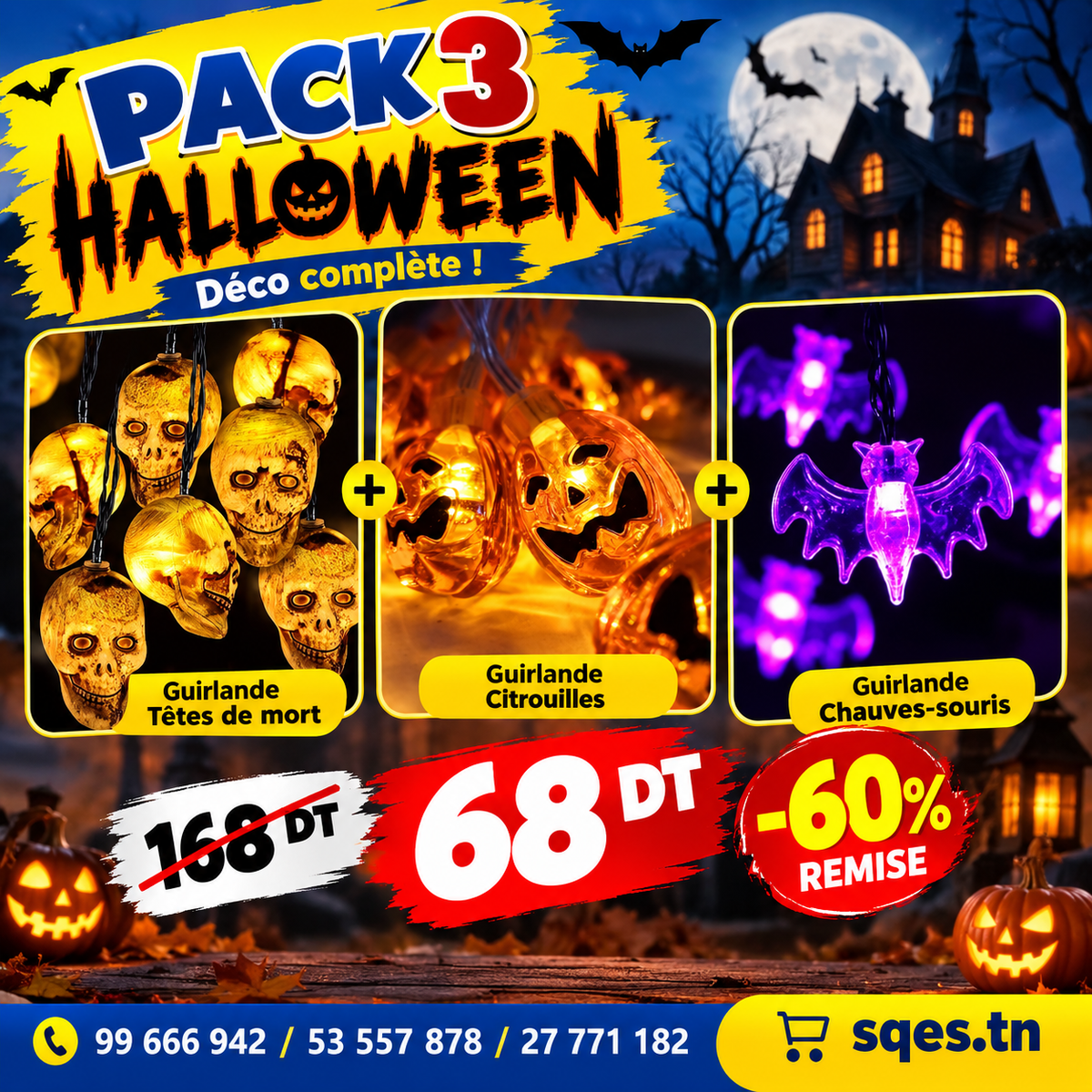 Pack de 3 guirlandes LED Halloween – SQES