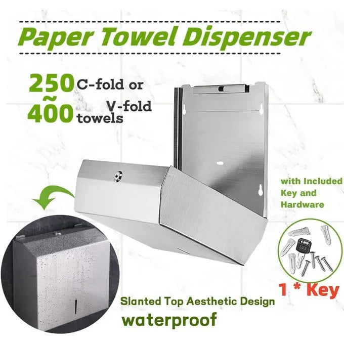 Distributeur Papier d'essuie mains mural - INOX - SQES