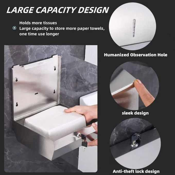 Distributeur Papier d'essuie mains mural - INOX - SQES