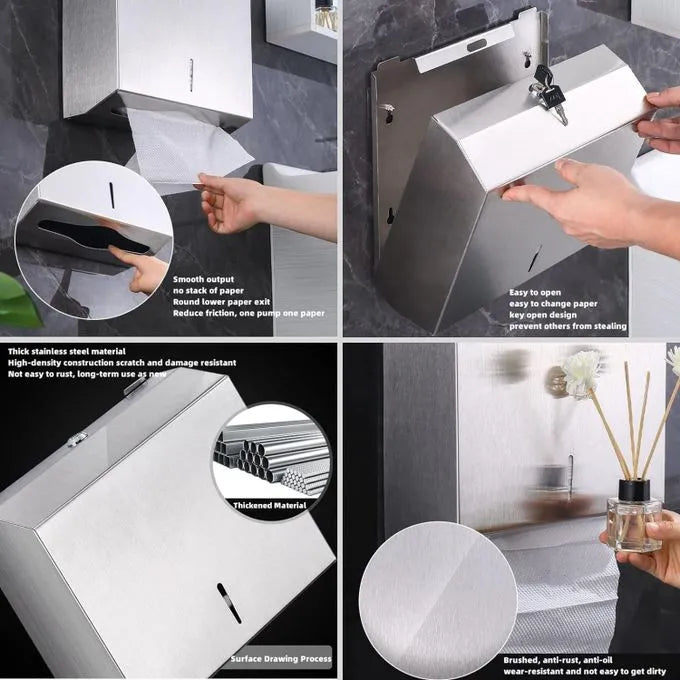 Distributeur Papier d'essuie mains mural - INOX - SQES