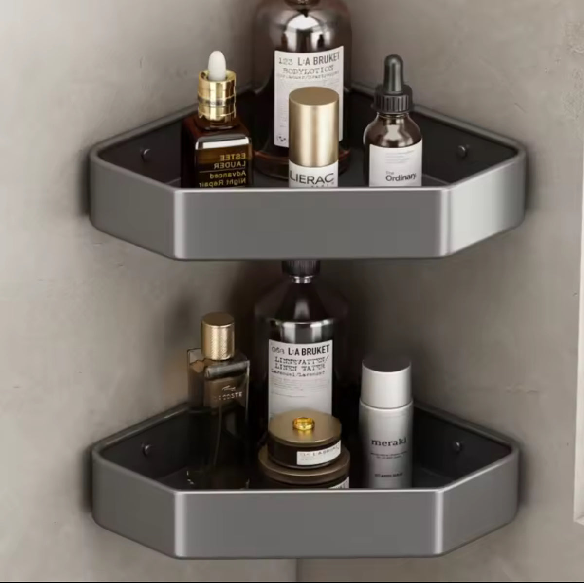Double Étagère à angle en aluminium gris pour douche