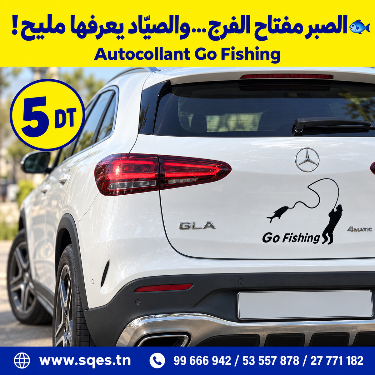 Autocollant voiture « Go Fishing » noir – Motif pêche