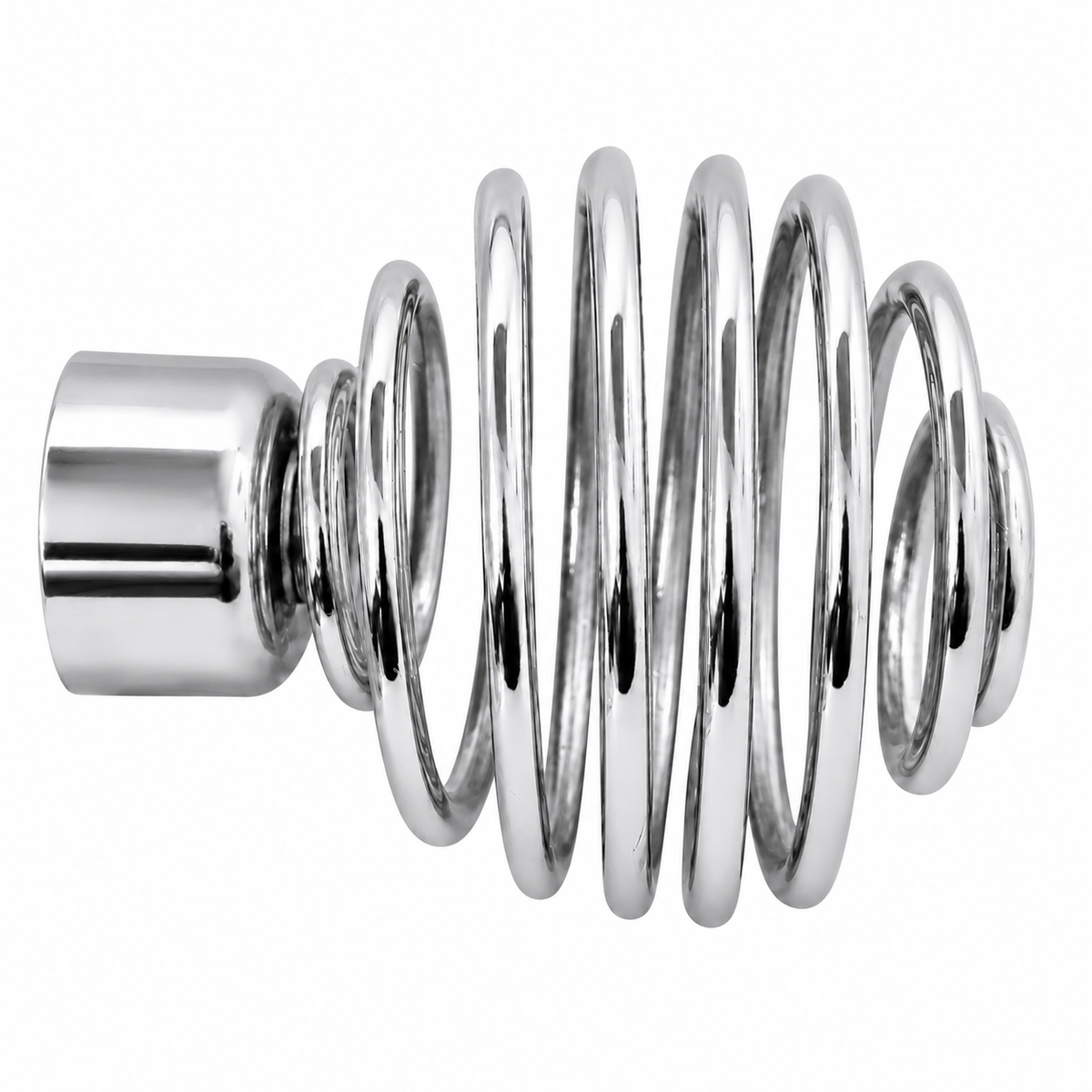 embout spirale BOULING DN25 argenté brillant, vue latérale, finition chrome premium