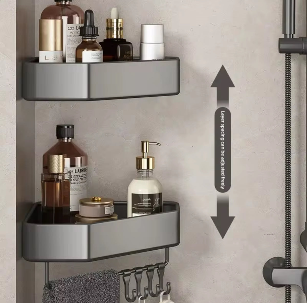 Double Étagère à angle en aluminium gris pour douche