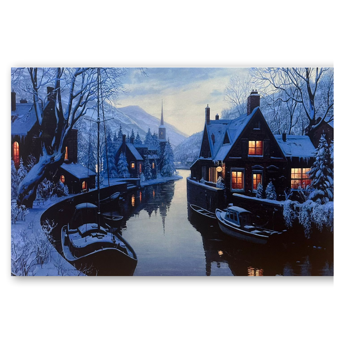 Tableau Village Hivernal 70x50cm Lumineux LED