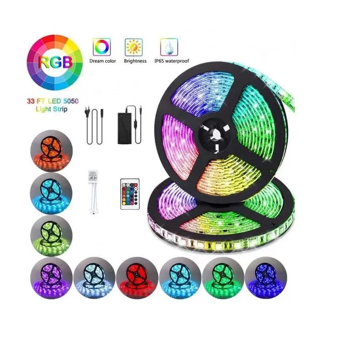 Ruban LED RGB 5m, smd5050 étanche, 16 couleurs, avec télécommande - SQES